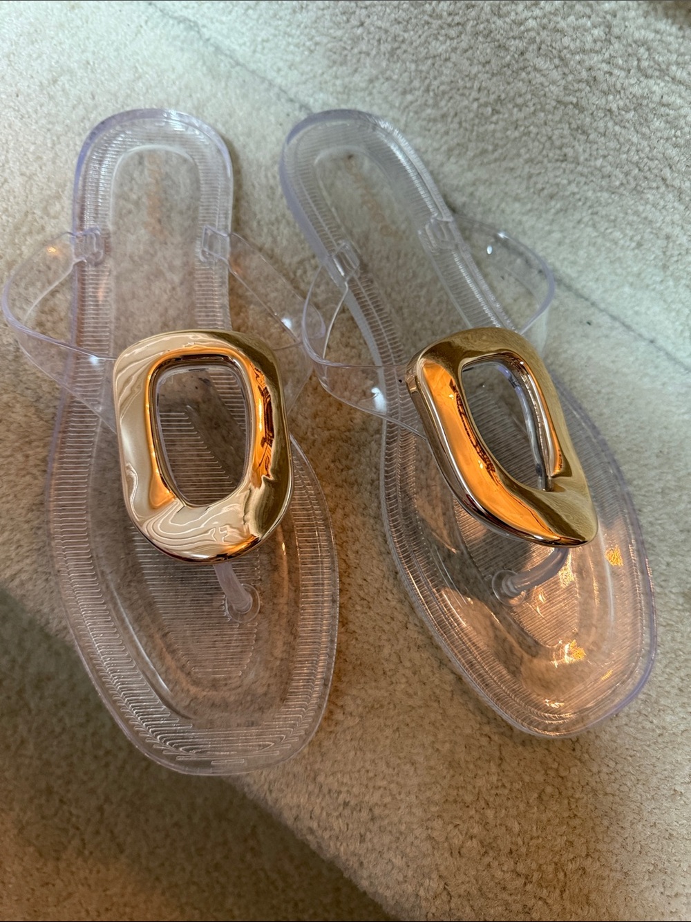 BAMBOO Clear Jelly Thong Sandals with Gold Accent
